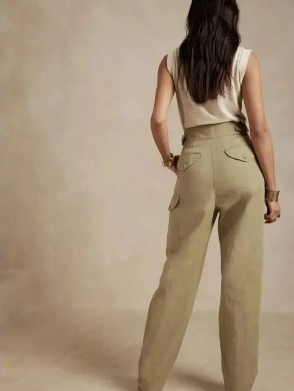 Banana Republic Heritage Linen Explorer Cargo Pant Khaki Women’s Sz. 16 NWT